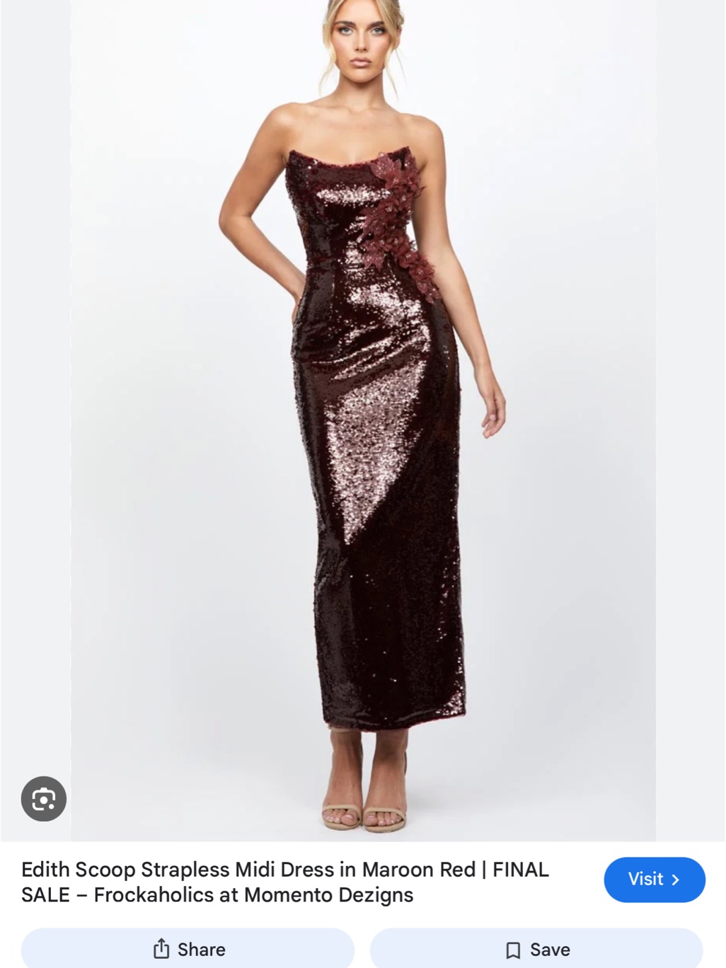 Briano Edith Scoop Strapless Midi Dress Maroon Red